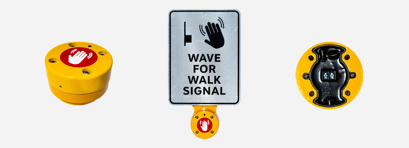 Wavebutton™ Touchless Pedestrian Button with sign
