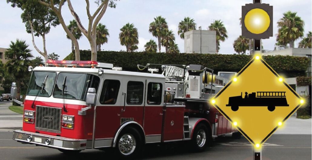 Emergency responder firetruck with traffic warning light