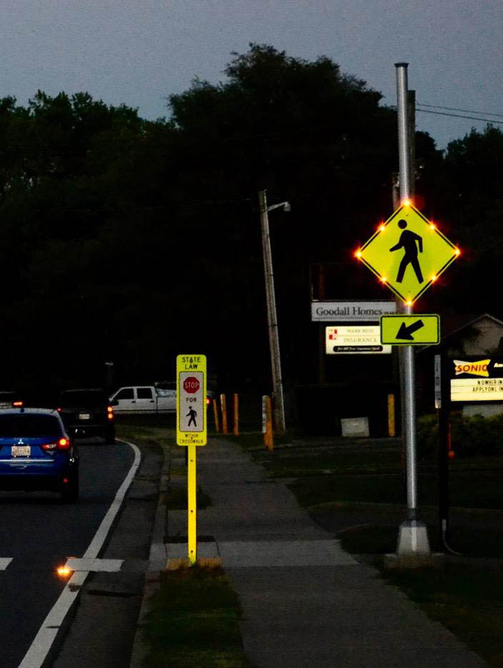 LED enhanced sign used at crosswalk