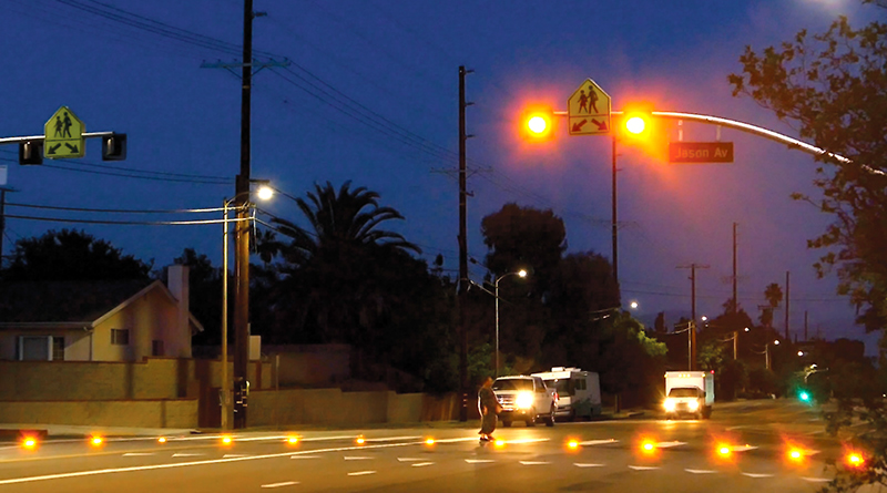 In-road crosswalk LED lights